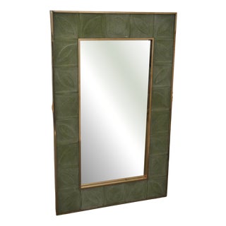 Mid-Century Italian Murano Green Art Glass and Brass Console Wall Mirror For Sale