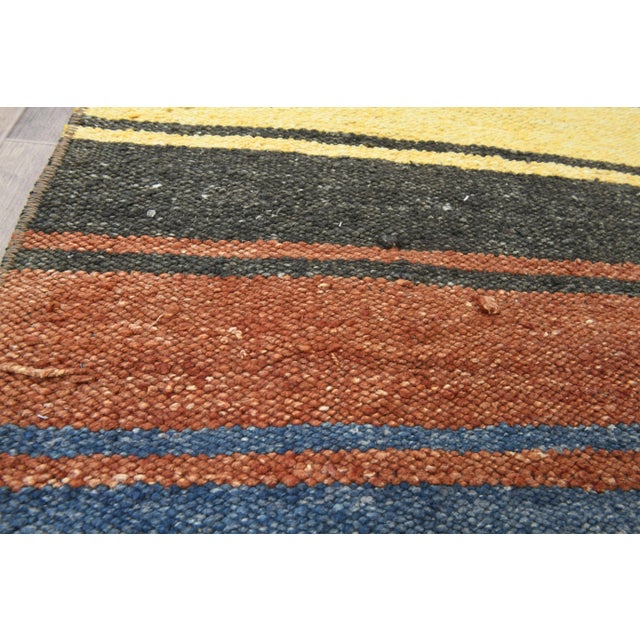 Yellow Striped Colorful Turkish Vintage Runner Rug Kilim For Sale - Image 8 of 9