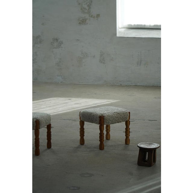 Mid-Century Modern Danish Oak Stools with Lambswool Upholstery from Henning Kjærnulf, 1950s, Set of 2 For Sale - Image 6 of 14