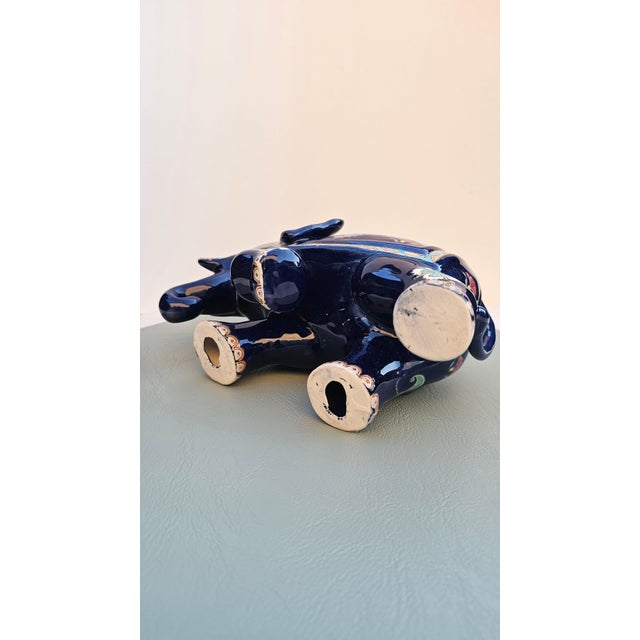 Vintage Glazed Ceramic Elephant Figurine with Floral Motifs, 1980s For Sale - Image 3 of 9