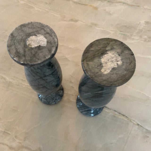 Late 20th Century Grey Marble Bud Vases - a Pair For Sale - Image 4 of 9