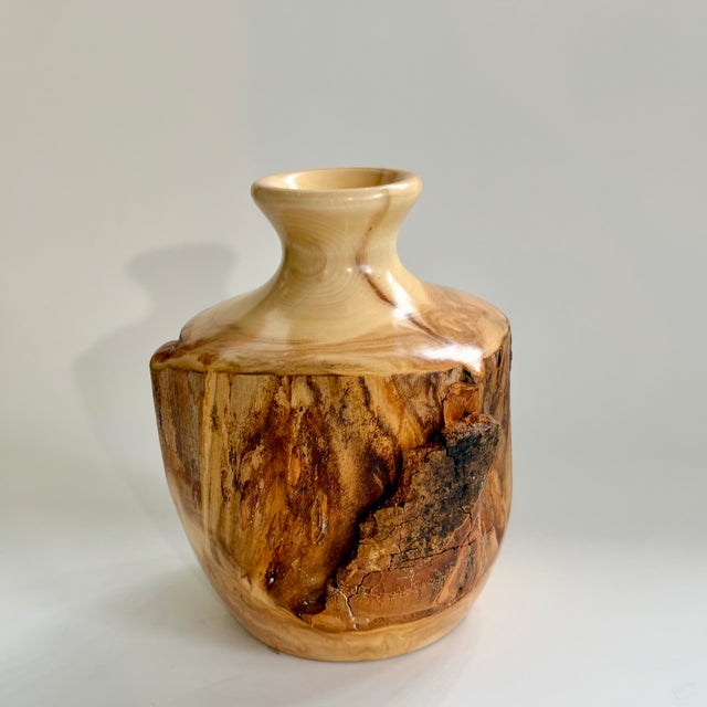Wood Vintage Handcrafted Live Edge Wood Vase by How's Your Aspen? Rocky Mountains, 5.75"h For Sale - Image 7 of 8