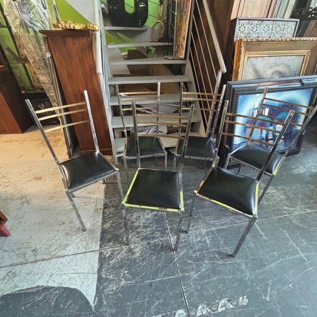 Modernism Seat in Sky Chairs No. 6 in Chromed and Gold Metal by Romeo Rega, 1970s, Set of 6 For Sale - Image 10 of 10