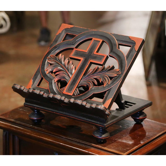 Early 20th Century Early 20th Century French Carved Mahogany Folding Bible Book Stand For Sale - Image 5 of 10