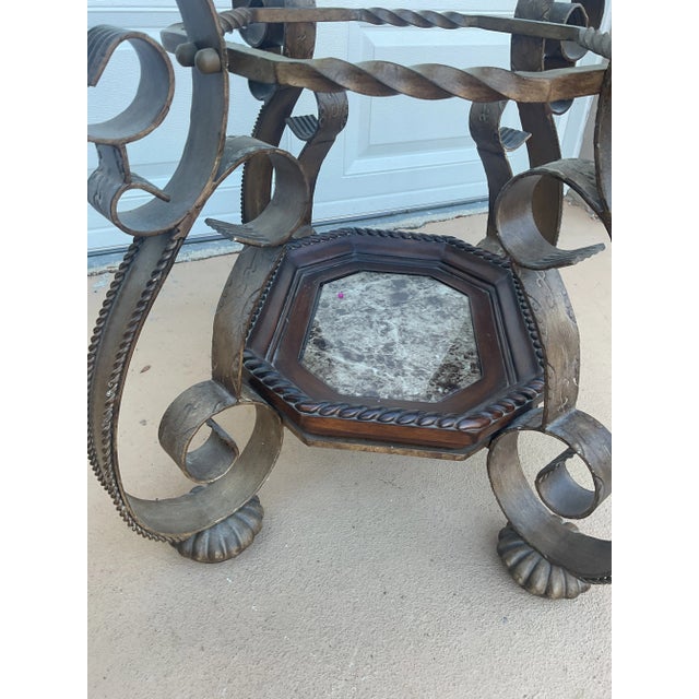 Maitland - Smith Pair of Hollywood Regency Scrolled Iron & Glass Side Tables With Stone Inset Shelves For Sale - Image 4 of 8