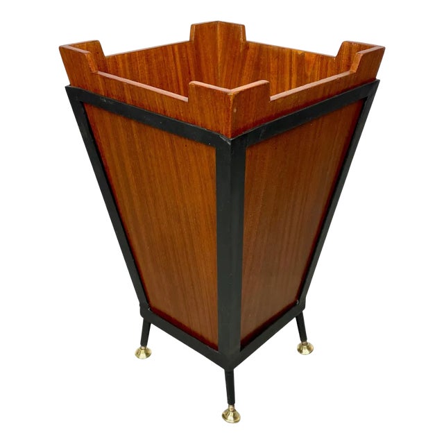 Teak & Black Metal Basket, Italy, 1960s For Sale