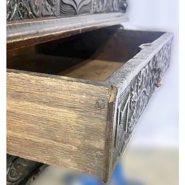 Superlative Example of an Antique 18th Century Carved Oak Bible Box on Matching Stand For Sale - Image 9 of 11