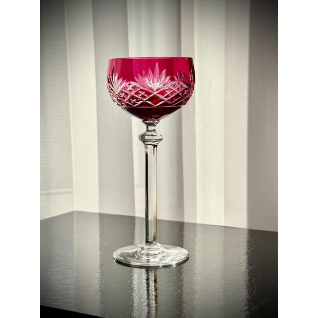 Mid-Century Modern Ruby Cut-to-Clear Crystal Cordial Glasses attributed to Val Saint Lambert, 1950, Set of 8 For Sale - Image 3 of 18