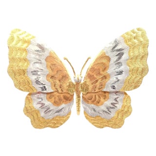 Mid 20th Century Buccellati Large Butterfly Yellow White Rose Gold Pin Brooch For Sale