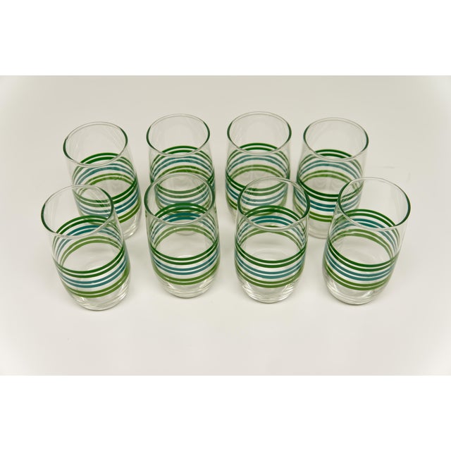 Mid Twentieth Century Modern Green Striped Glass Tumblers Set of 8 For Sale - Image 4 of 6