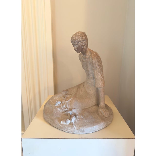 1979 David Fisher for Austin Productions “Pensive Girl” Large Durastone Sculpture This evocative 18-inch-tall pensive girl...