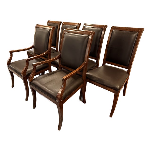 Set of 6 Arhaus Leather Dining Chairs For Sale