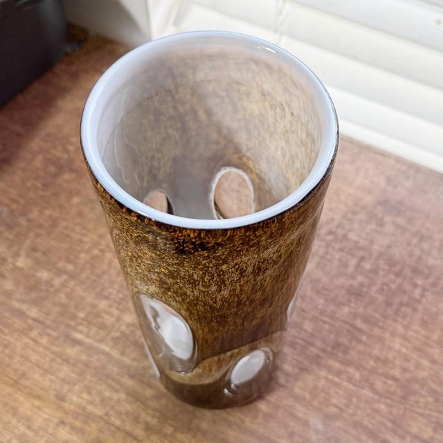 Murano Vintage Encased Sommerso Murano Art Glass Windows Vase in Amber & Brown For Sale - Image 4 of 7
