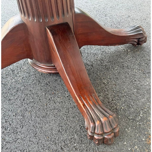 Antique 54" Round Mahogany Pedestal Base Dining Table With 4 Leaves For Sale - Image 12 of 16