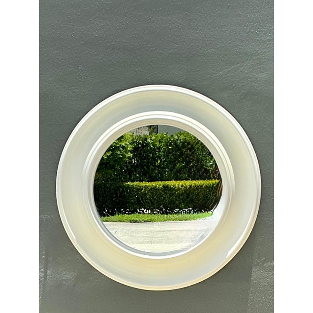 Wood Vintage Round White Wall Mirror For Sale - Image 7 of 15