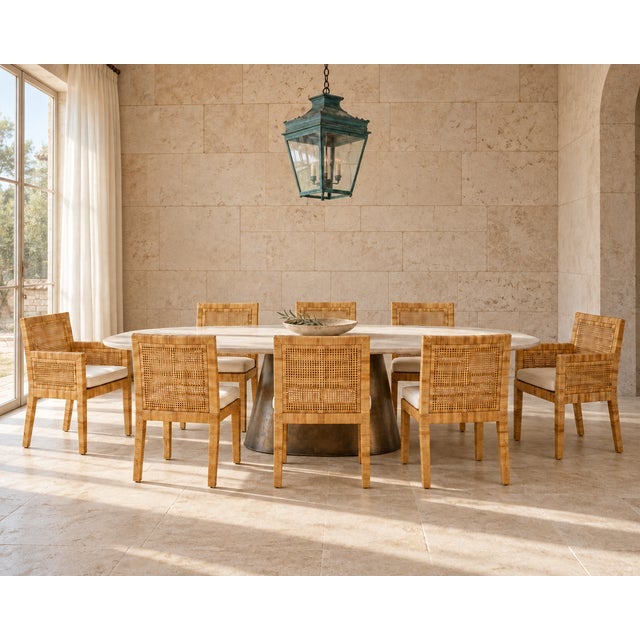 A beautifully crafted signed set of eight caned dining chairs designed by Billy Baldwin and hand-crafted by Bielecky...