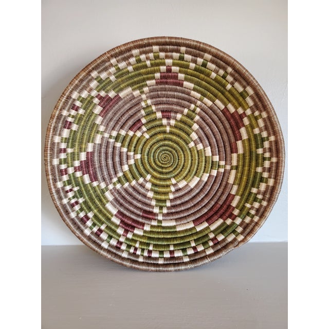 1930s Handwoven Green and Brown Handwoven Basket For Sale - Image 4 of 4
