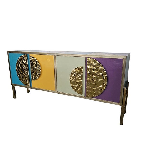 Four-Door Sideboard in Colored Glass, 1980s For Sale - Image 3 of 8