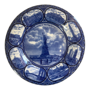 Antique Rowland & Marcellus Staffordshire "Souvenir of New York City" Blue Transferware Plate