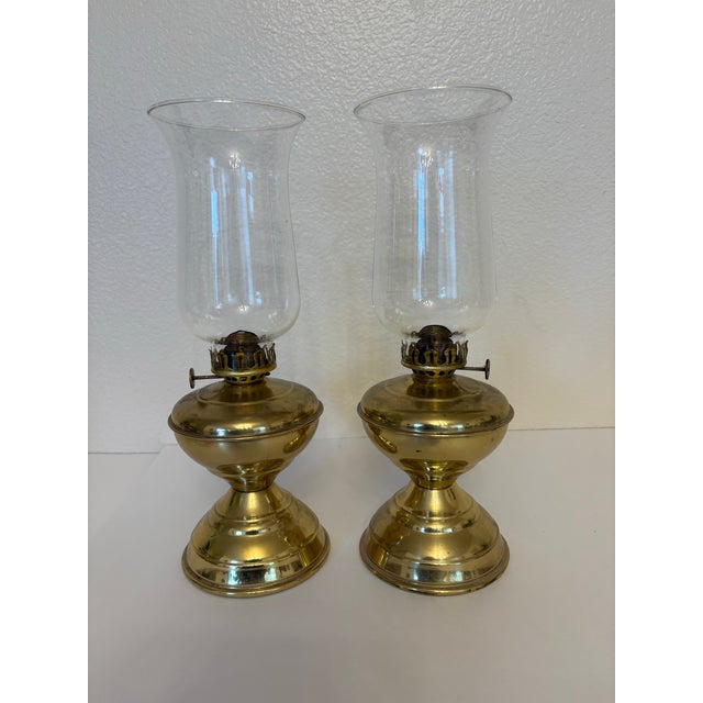 Vintage Brass Hurricane Oil Lamps - A Pair For Sale In Boise - Image 6 of 6