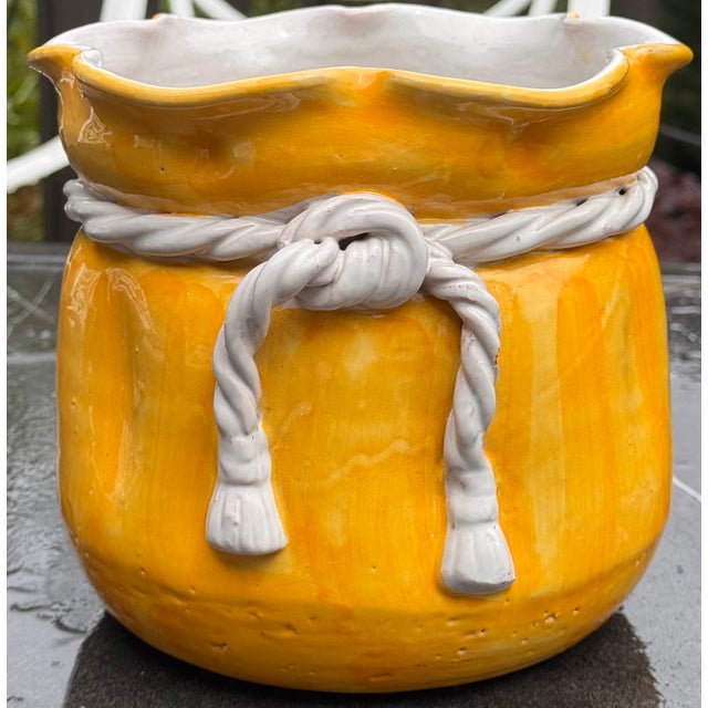 Hollywood Regency Made in Italy Trompe L’Oleil Yellow Cache Pot For Sale - Image 3 of 12