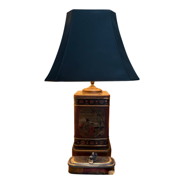 1970s Chinoiserie Tole Tea Caddy Lamp For Sale