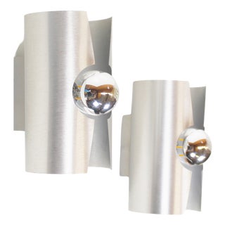 Polished Metal Space Age Wall Lamps from Polam, 1970s, Set of 2 For Sale