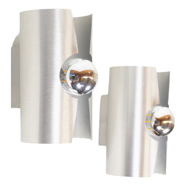 Polished Metal Space Age Wall Lamps from Polam, 1970s, Set of 2 For Sale