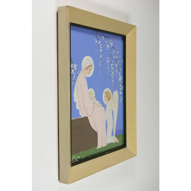 Italian Pochoir by Giovanni Meschini – Madonna and Child with Angel, circa 1930s Delicate pochoir by Italian artist...