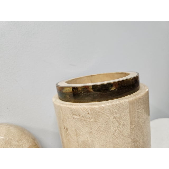 Lidded Tessellated Stone and Brass Jar -Trinket Box For Sale - Image 6 of 16