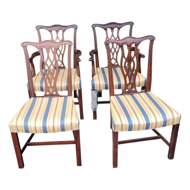 1990s Hickory Chair Co Set of 4 Dining Room Chairs Mahogany For Sale