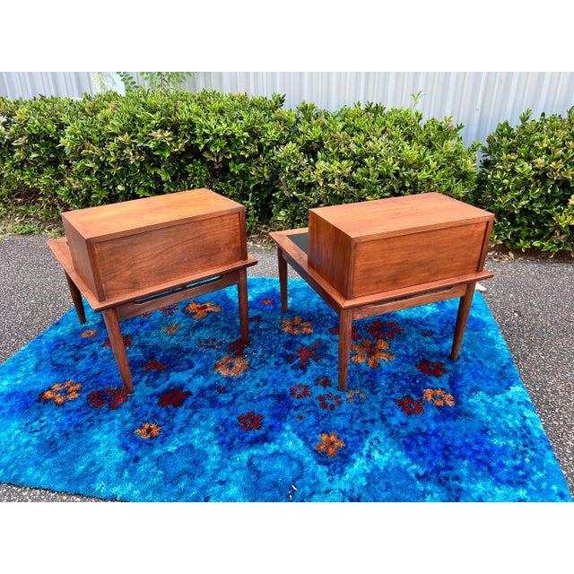 American of Martinsville Dania Walnut Step End Tables by Merton Gershun A Pair Chairish