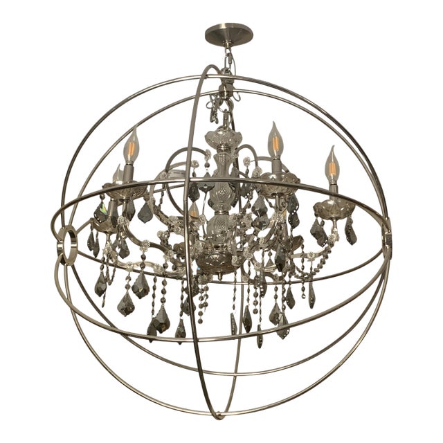 Rome Smokey Crystal Chandelier in a Polished Aluminum Finish by Artwood For Sale