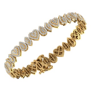 10K Yellow Gold Round Baguette Diamond Designer 7 Inch Bracelet 2-3/8 Cttw For Sale