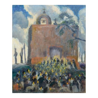 Candlelight Service Landscape Painting, Oil on Canvas, Circa 1940 by Orrin A. White For Sale