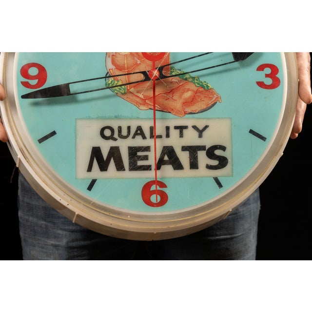 Sky Blue Vintage Martin's Quality Meats Lighted Advertising Clock For Sale - Image 8 of 8