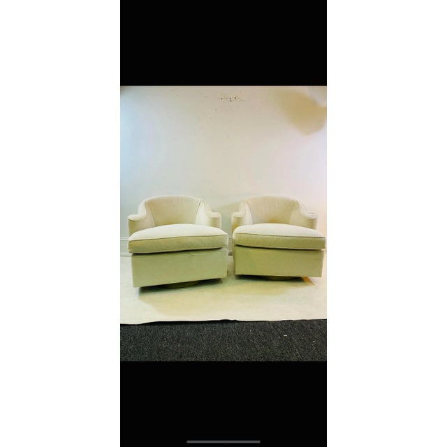 Scrolled Arm Design Upholstered Swivel Chairs In The Manner Of Dunbar.In Original Fabric ,Some Fading,Tears,Reupholstering...