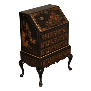Queen Anne Style Chinoiserie Slant Front Writing Desk For Sale