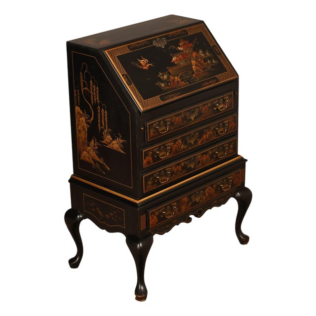 Queen Anne Style Chinoiserie Slant Front Writing Desk For Sale