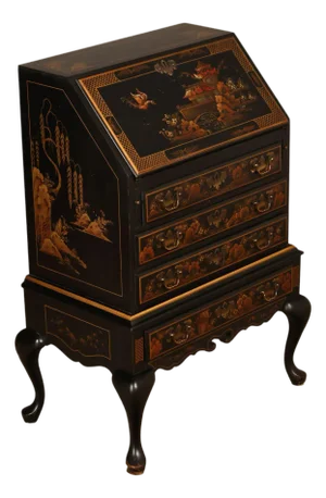 Queen Anne Style Chinoiserie Slant Front Writing Desk
