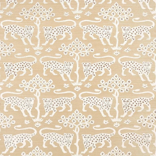 Schumacher Woodland Leopard Sisal Wallpaper in Oatmeal For Sale