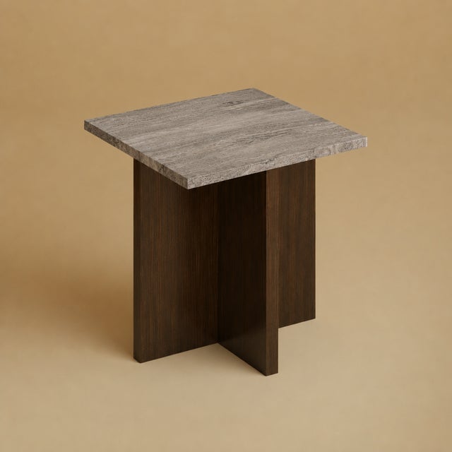 Nightstand in Grey Titanium Travertine and Smoked Oak by Lebanto For Sale - Image 4 of 4