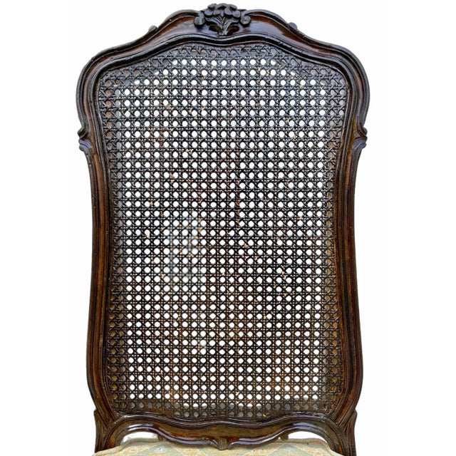 Green Louis XV Style Cane Back Dining Chairs With Green Brocade Upholstery. Set of 4 For Sale - Image 8 of 12