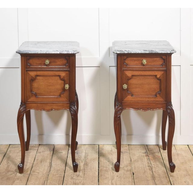 Walnut Bedside Cabinets with Marble Tops, 1890s, Set of 2 For Sale - Image 12 of 12
