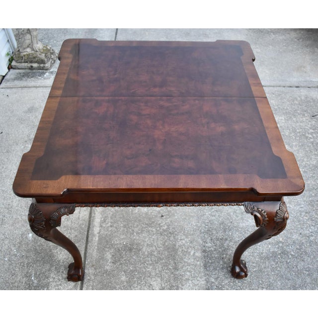 Henredon Mahogany Burl Wood Table Chippendale Butterfly Leaf Ball Claw Feet For Sale - Image 10 of 17