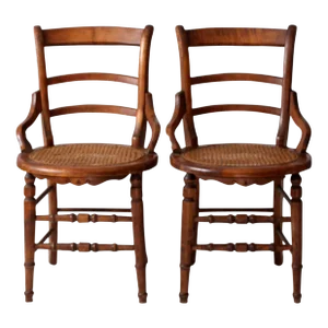 Antique Victorian Cane Seat Chairs Pair
