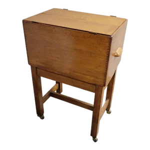 VintageTiger Oak Rolling Knitting or Sewing Box With Legs