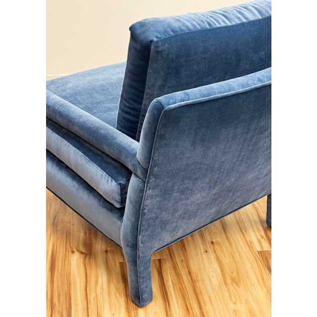 Vintage Newly Upholstered MCM Blue Velvet Parsons Chair For Sale - Image 10 of 11