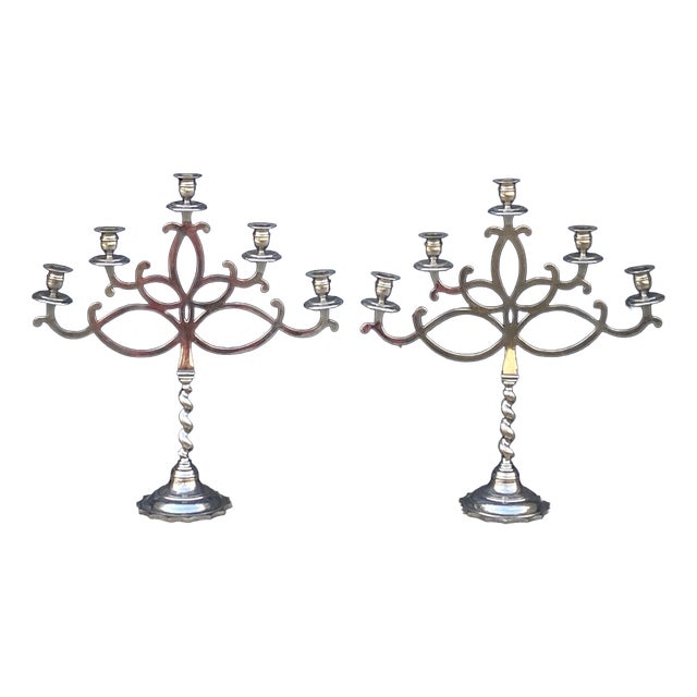 Vintage Candleholders in Metal, 1920s, Set of 2 For Sale