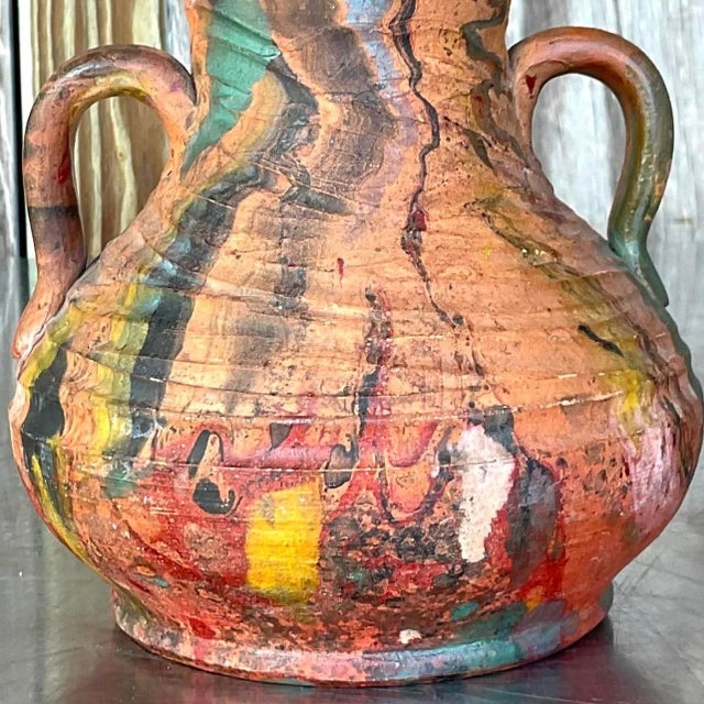 Ceramic Vintage Boho Hand Painted Pottery Vase For Sale - Image 7 of 13